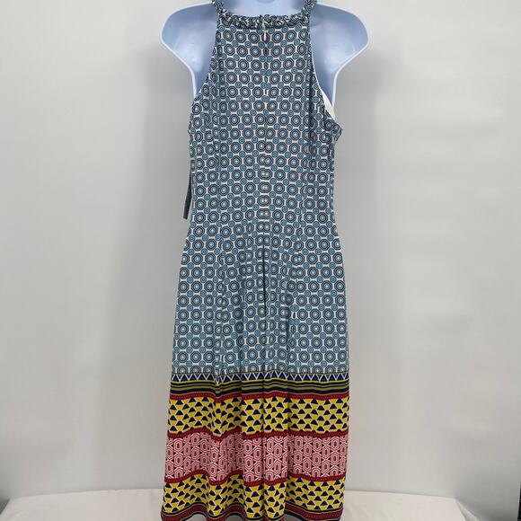 Maggy London Geo Printed Keyhole Neck Knee Length Dress  Blue Size 10 - Picture 6 of 10